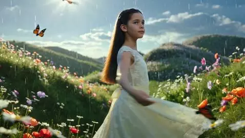 AI Video from prompt: blue-eyed girl with long black hair in a beautif