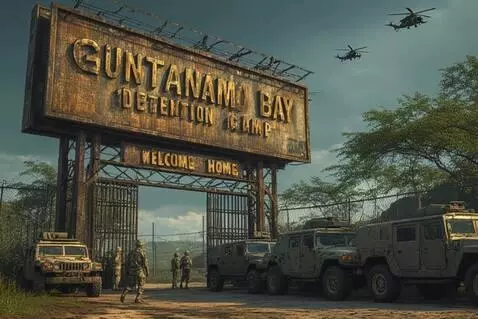 AI Video from prompt: Helicopters flying around. soldiers pacing in fr