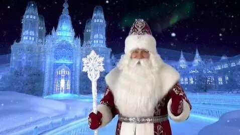 AI Video from prompt: Russian Santa Claus sends a video greeting in th