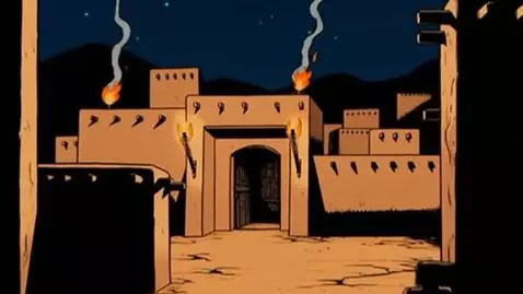 AI Video from prompt: Night time, medium wide shot, Mike Mignola comic
