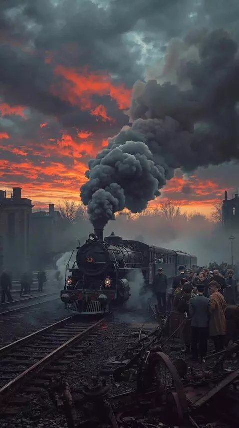 AI Video from prompt: A train stands on rusty tracks amid the ruins of