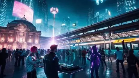 AI Video from prompt: cyberpunk city naer the city call and train stat
