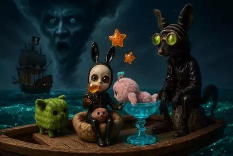 AI Video from prompt: The pink animal crawls into the rat's lap. The r