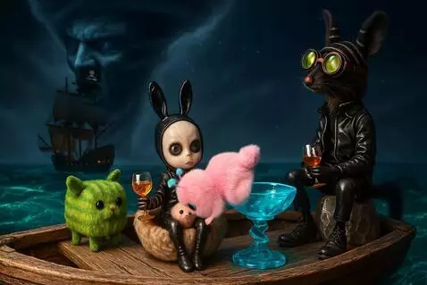 AI Video from prompt: The pink animal crawls into the rat's lap. The r