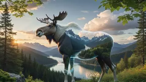 AI Video from prompt: A huge, translucent moose stands in the middle o