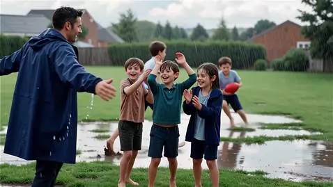 AI Video from prompt: kids zmiling and father coming in and hug them a