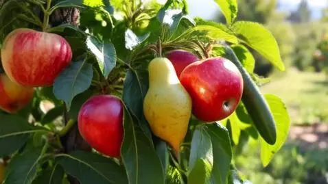 AI Video from prompt: The fruits and vegetables on the tree turn from 