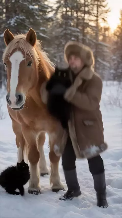 AI Video from prompt: A small black fluffy kitten approaches, he takes