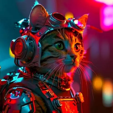 AI Video from prompt: The Cyberpunk Scout Cat
