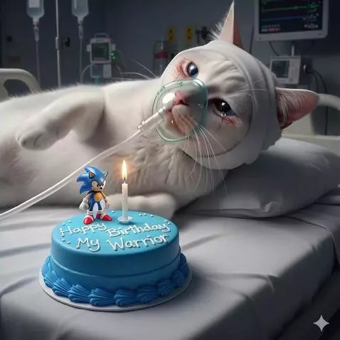 AI Video from prompt: The injured cat begins to cry , tears streaming 