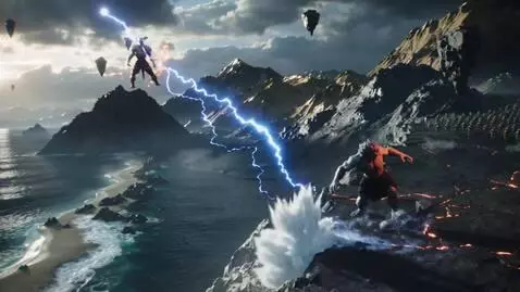 AI Video from prompt: Epic cinematic battle between ancient gods and c