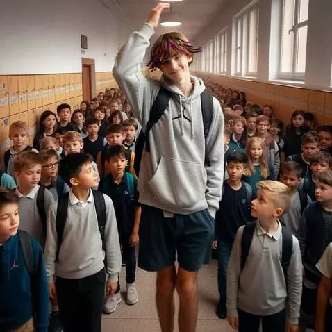 AI Video from prompt: The tall boy looks straight into the camera, smi