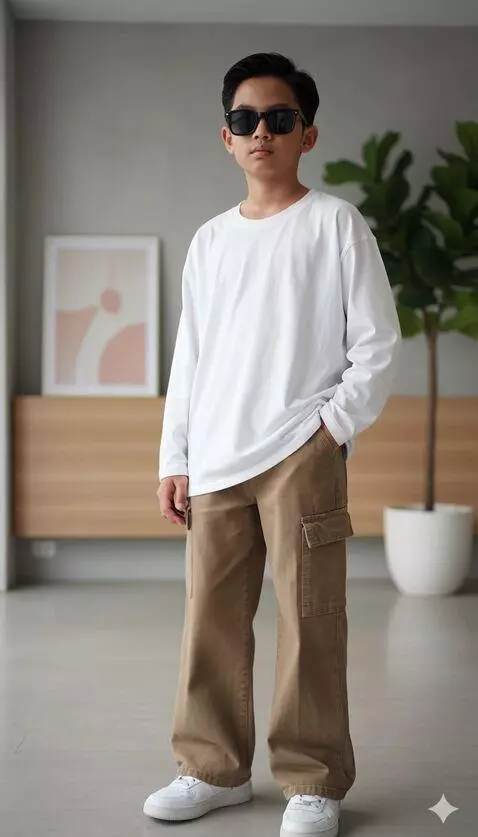 AI Video from prompt: The boy showcases his pants as the camera perfor