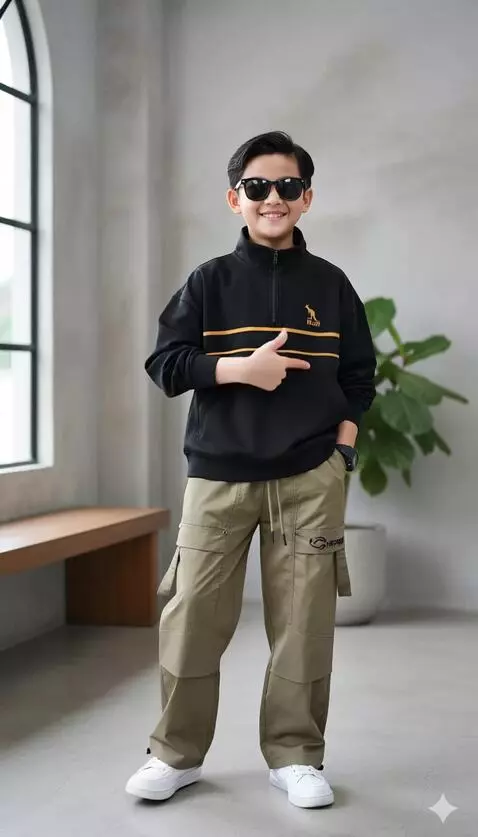 AI Video from prompt: The boy smile confidently promotes his jacket, r