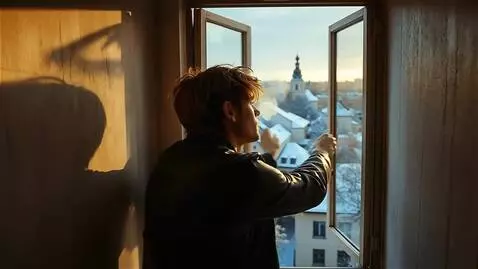 AI Video from prompt: The guy in the photo calmly grips the window han