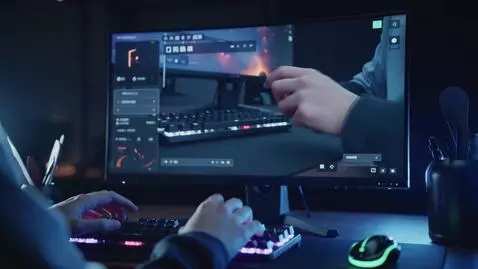 AI Video from prompt: Hyper-realistic cinematic gaming setup at night.