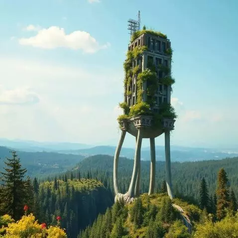 AI Video from prompt: The building steps towards the forest