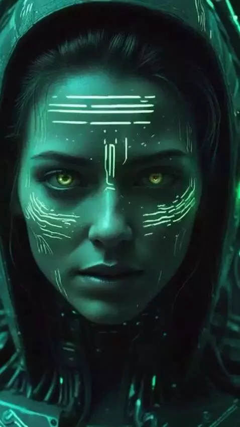 AI Video from prompt: future cyber hacker part human part machine tryi