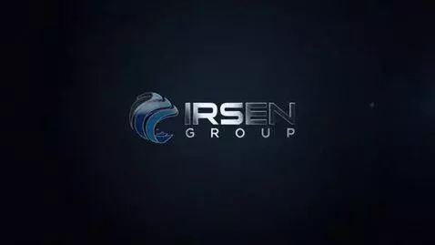 AI Video from prompt: IRSEN GROUP logo appears smoothly on dark backgr