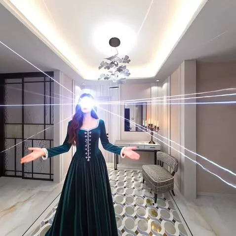 AI Video from prompt: lightning flashes from the woman's eyes and brig