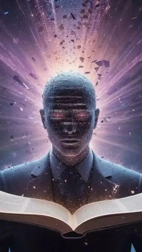 AI Video from prompt: Ai reads from the Forbidden book of knowledge an