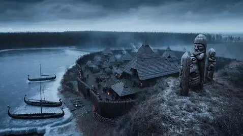 AI Video from prompt: Pagan Russia. General view from the height. Dark