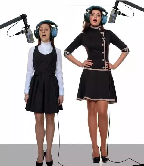 AI Video from prompt: Two girls with headphones singing in the studio,