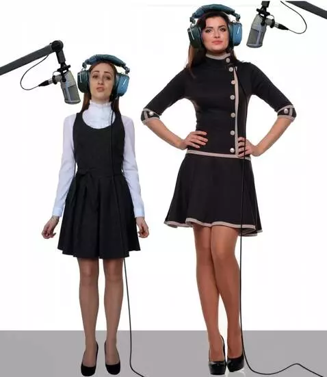 AI Video from prompt: Two girls with headphones singing in the studio,