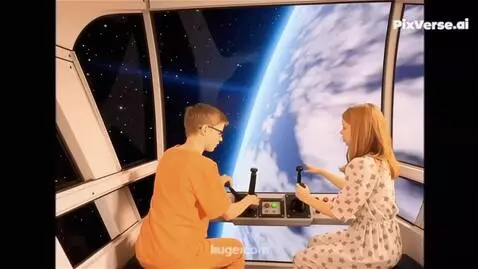 AI Video from prompt: A spaceship carrying a young man and woman is or