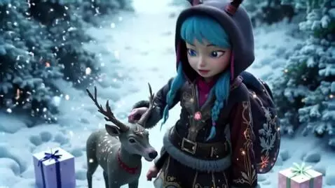 AI Video from prompt: New Year's magic found. A girl, her deer, and a 