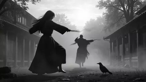 AI Video from prompt: A poetic cinematic anime scene in black and whit