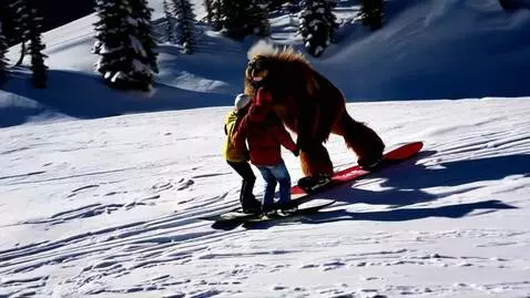 AI Video from prompt: Sasquatch snowboarding with the boys with a cold
