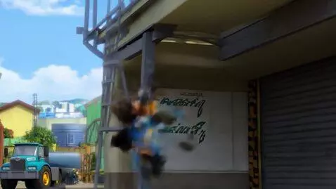 AI Video from prompt: A super panda hero leaping into air on-going fac