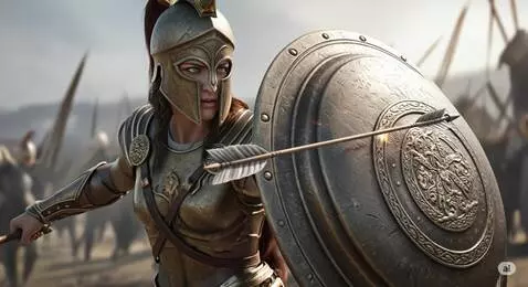 AI Video from prompt: Intensify Athena's presence. Her gaze is razor-s