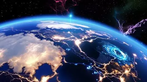 AI Video from prompt: A highly cinematic sci-fi sequence. A satellite 