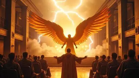 AI Video from prompt: Depict the dramatic moment when God banishes Luc
