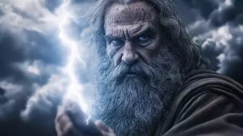 AI Video from prompt: "Cinematic close-up of Zeus, king of gods. His a