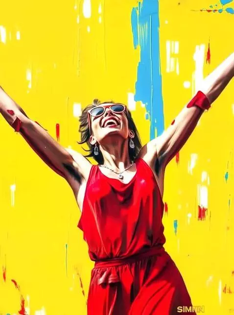 AI Video from prompt: She walked out of the painting arms raised trium