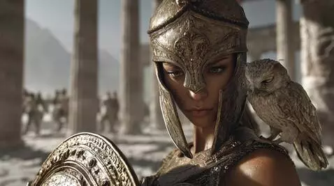 AI Video from prompt: Subtle cinematic animation: Athena's eyes subtly