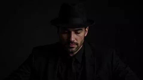 AI Video from prompt: A mob boss wearing all black looking down in the