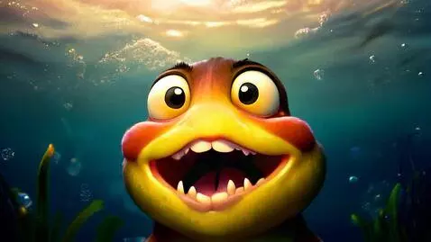AI Video from prompt: A cute axolotl smiling with a wide, joyful, and 