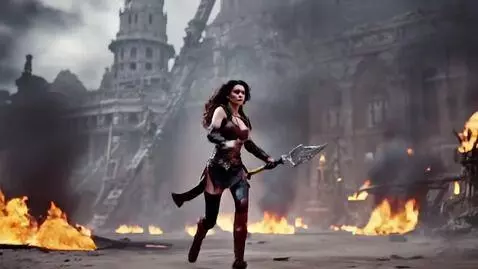AI Video from prompt: A fierce and beautiful warrior woman running thr