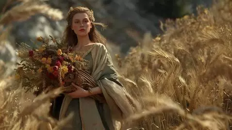 AI Video from prompt: Cinematic medium shot: Demeter, goddess of harve