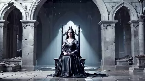 AI Video from prompt: A mysterious queen sitting on a dark, weathered 