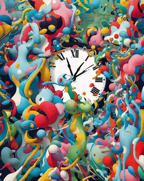 AI Video from prompt: The camera slowly orbits a melting clock face su