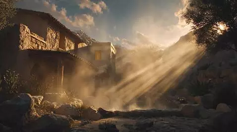 AI Video from prompt: Subtle cinematic animation: The rays of sunlight