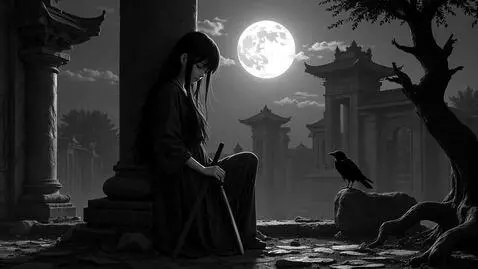 AI Video from prompt: A poetic cinematic anime scene in black and whit