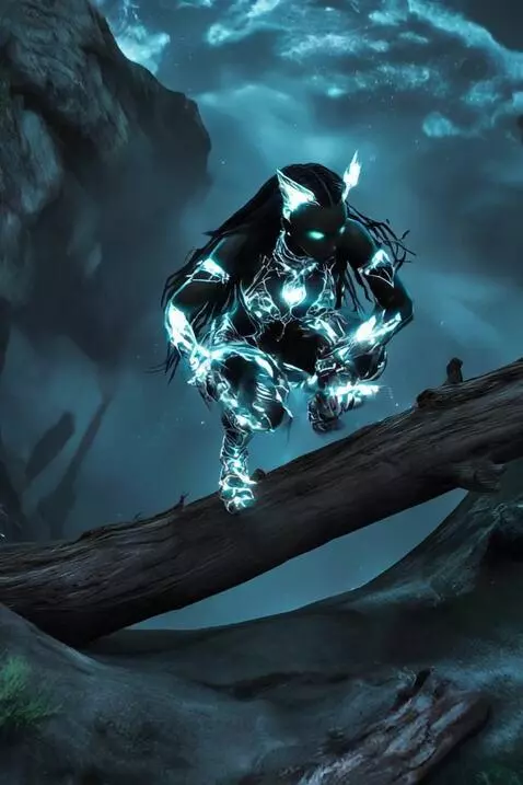 AI Video from prompt: The woman is holding a spear leaping over a fall