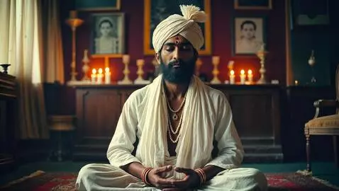 AI Video from prompt: Medium shot of Indian mystic in white turban and