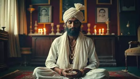 AI Video from prompt: Medium shot of Indian mystic in white turban and